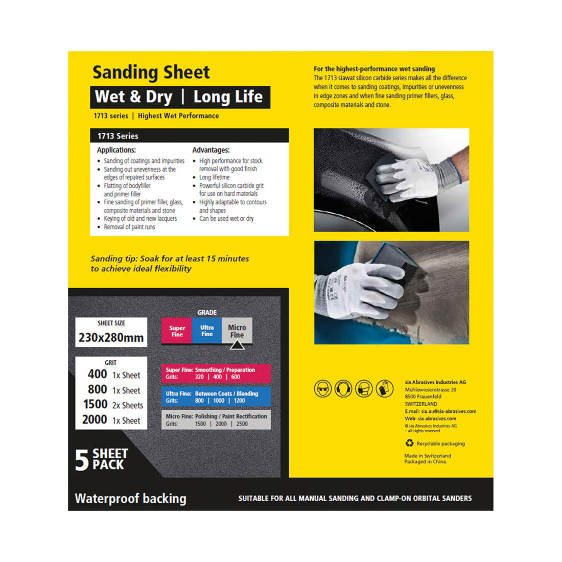 SIA Abrasives Sandpaper 5 Pack Mixed - Siawat 1713, , scaau_hi-res