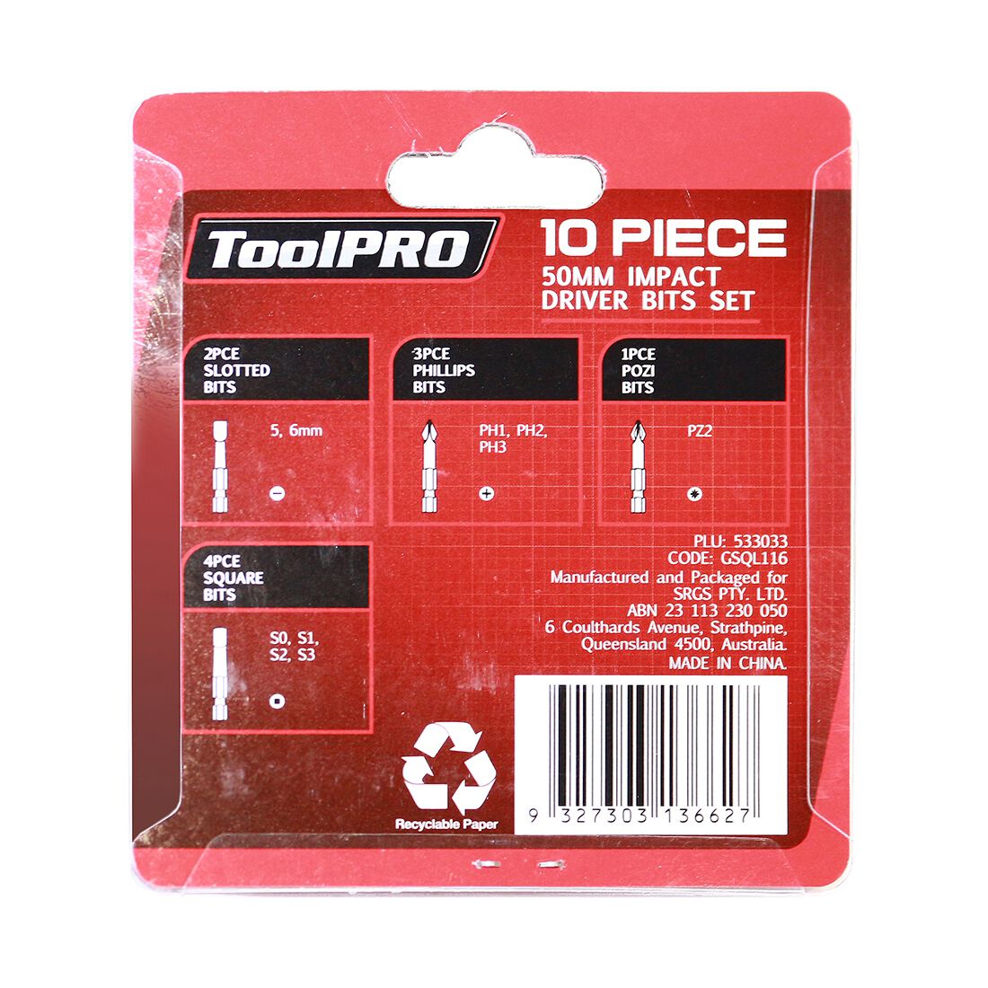 ToolPRO Impact Driver Bit Set 50mm 10 Piece, , scaau_hi-res