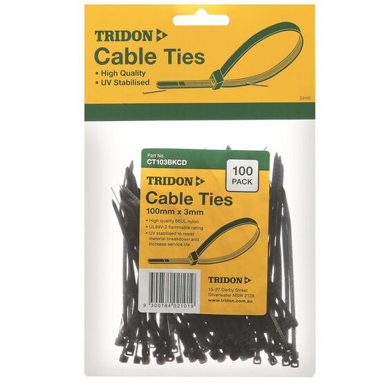 Tridon Cable Ties - 100mm x 3mm, 100 Pack, Black, , scaau_hi-res