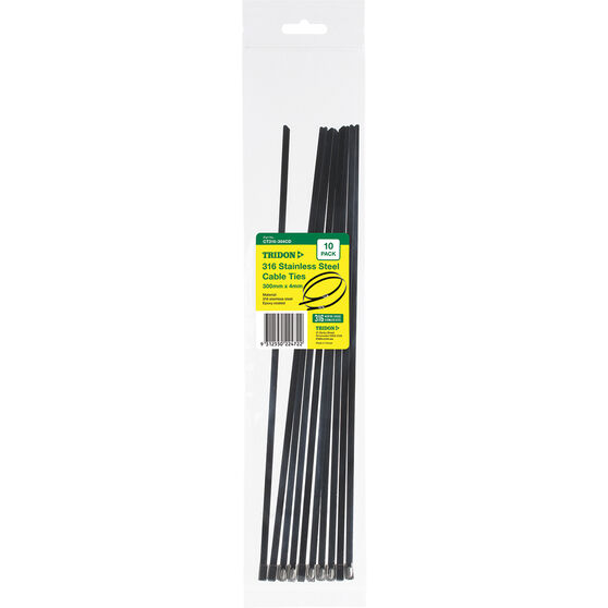 Tridon 316 Stainless Steel Cable Ties - Black Epoxy Coated, 300mm x 4mm, 10 Pack, , scaau_hi-res
