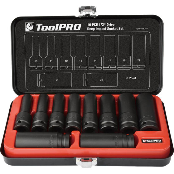 ToolPRO Impact Deep Socket Set 1/2" Drive Metric 10 Piece Supercheap Auto