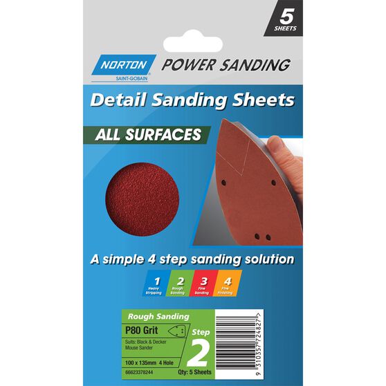 Norton Mouse Sanding Sheets 80 Grit 5 Pack, , scaau_hi-res
