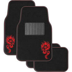 SCA Dragon Carpet Car Floor Mats - Set of 4, Black/Red, , scaau_hi-res