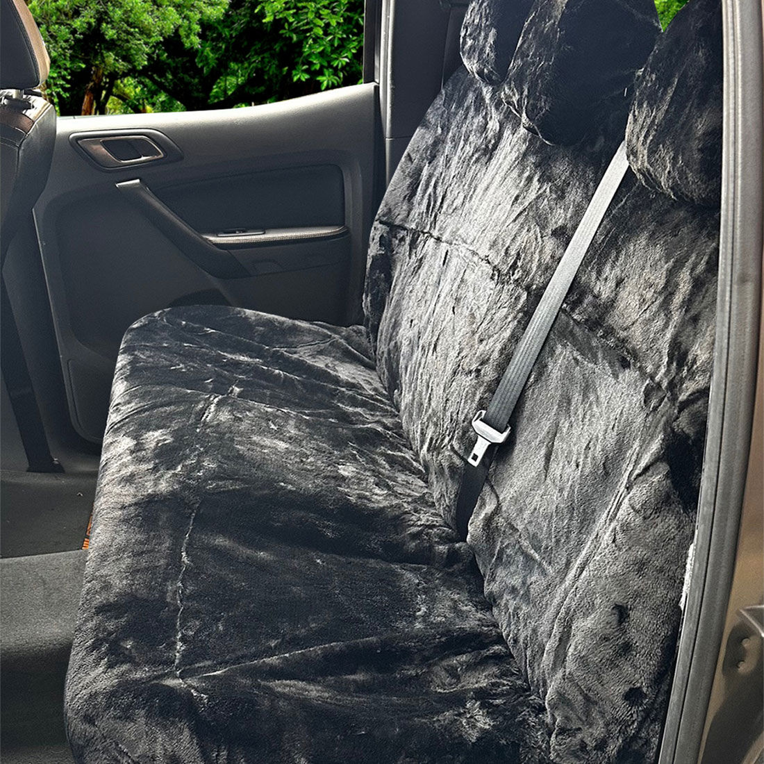SCA Luxury Fur Seat Cover Black Adjustable Headrests Rear Seat Size 06H, , scaau_hi-res