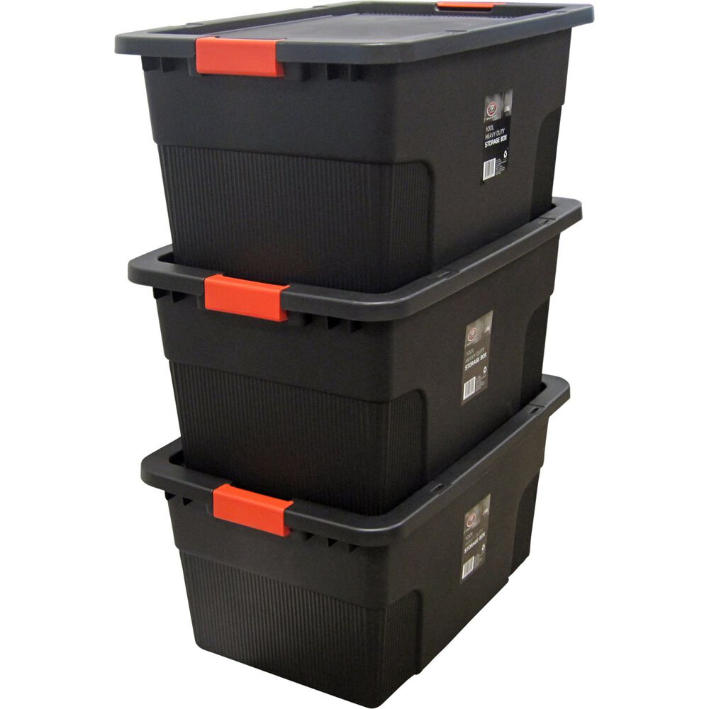 Extra Large 100L Heavy Duty Storage Container Tough Tub w Clip Lid Stackable  Box