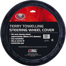 SCA Steering Wheel Cover - Terry Towelling, Grey, 380mm diameter, , scaau_hi-res