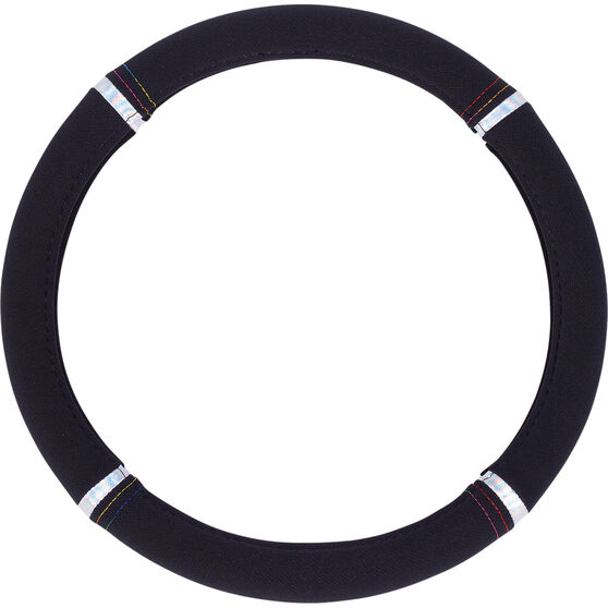SCA Steering Wheel Cover Jacquard/Polyester Black/Rainbow 380mm Diameter, , scaau_hi-res