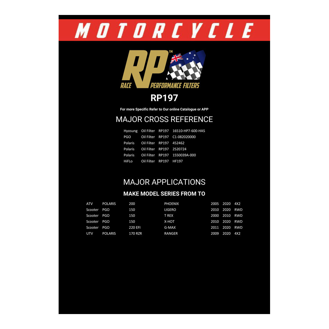 Race Performance Motorcycle Oil Filter RP197, , scaau_hi-res