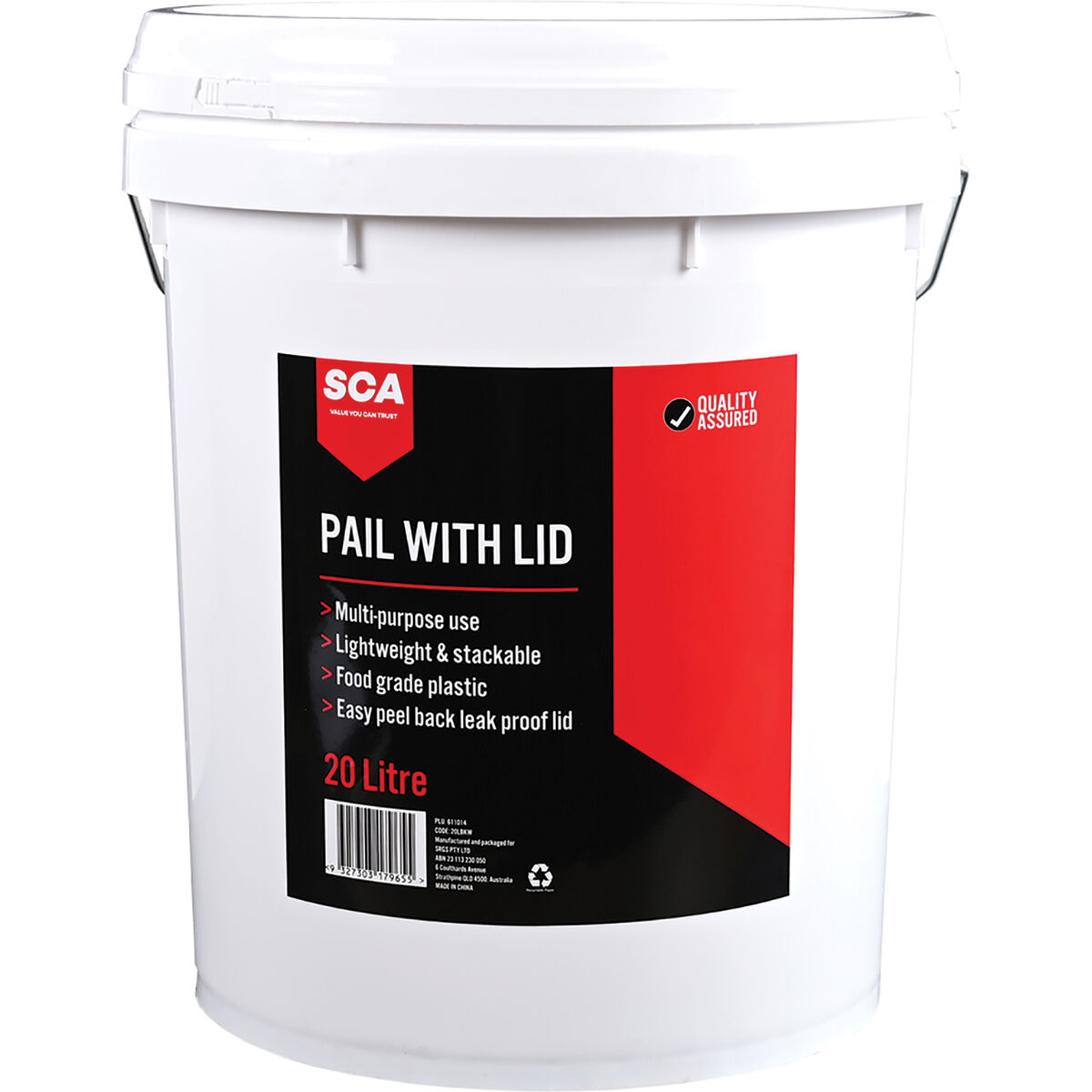 SCA Plastic Pail with Lid 20L, , scaau_hi-res