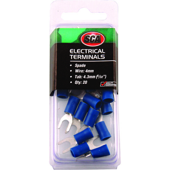 SCA Electrical Terminals - Spade, Blue, 4.3mm, 20 Pack, , scaau_hi-res