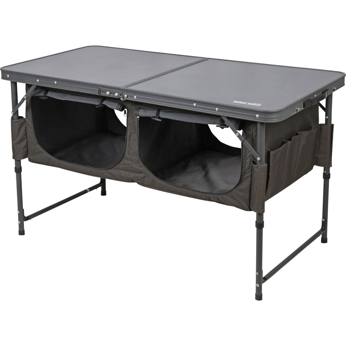 Wanderer folding outlet table with storage