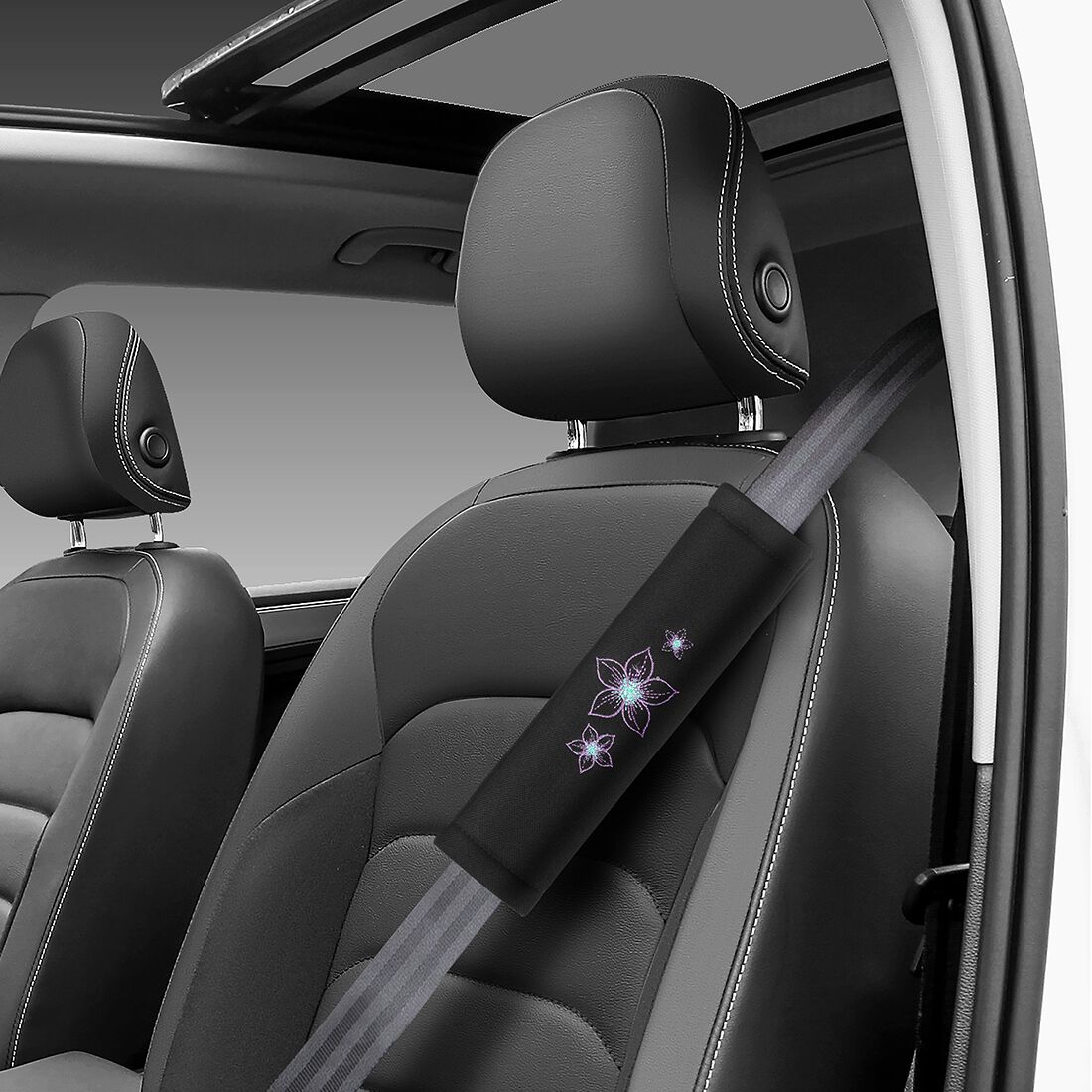 SCA Steering Wheel Cover & Seat Belt Buddie Flower Purple & Aqua, , scaau_hi-res