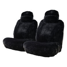Platinum CLOUDLUX Sheepskin Seat Covers - Black Adjustable Headrests Size 30 Front Pair Airbag Compatible, , scaau_hi-res