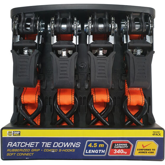 Gripwell 340kg Ratchet Tie Downs 4.5m 4 Pack Supercheap Auto