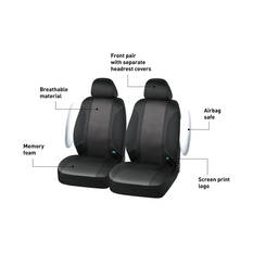 Skechers Air Cooled Memory Foam Seat Covers Black/Aqua Adjustable Headrests Airbag Compatible, , scaau_hi-res