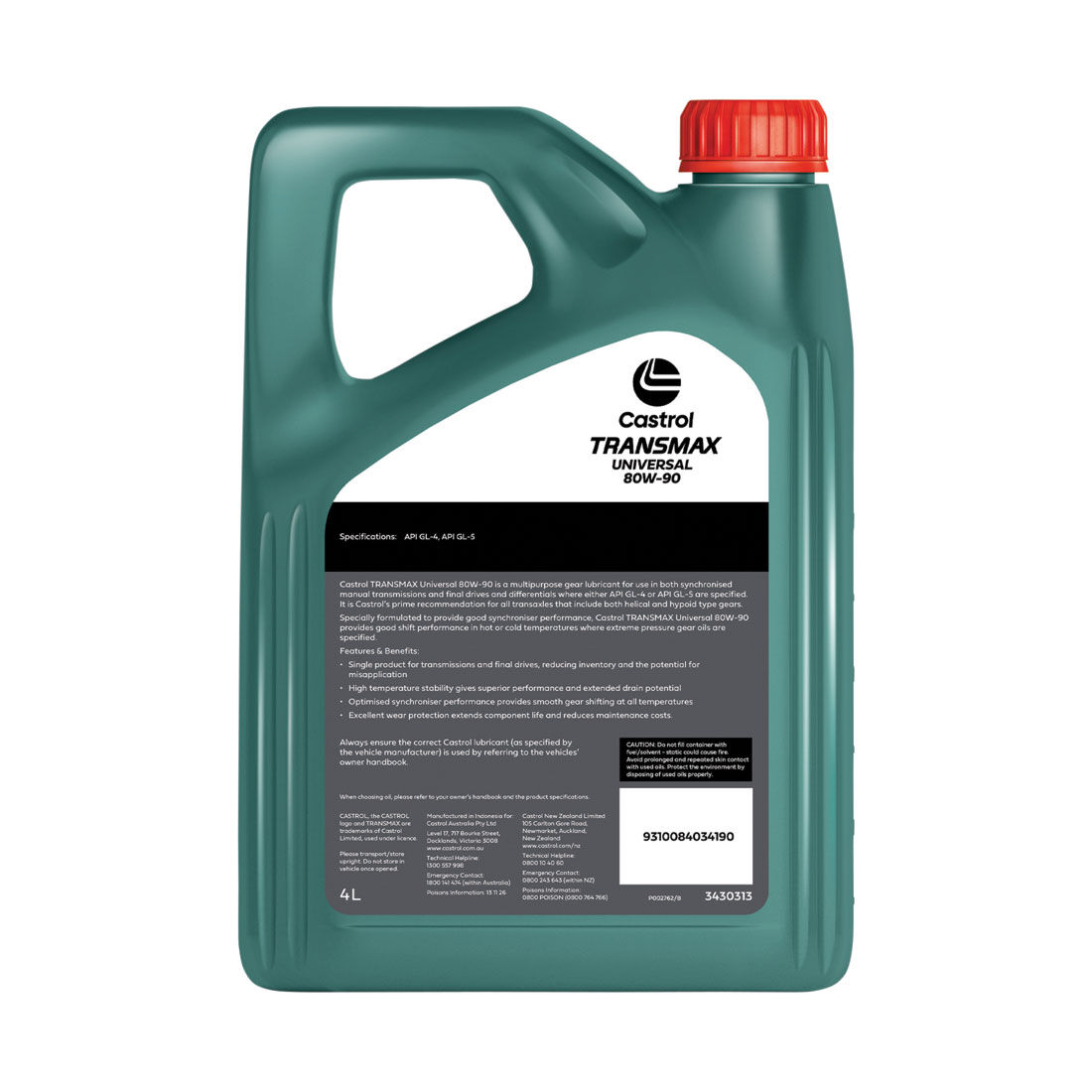 Castrol TRANSMAX Universal 80W-90 Manual Transmission Fluid - 4 Litre, , scaau_hi-res