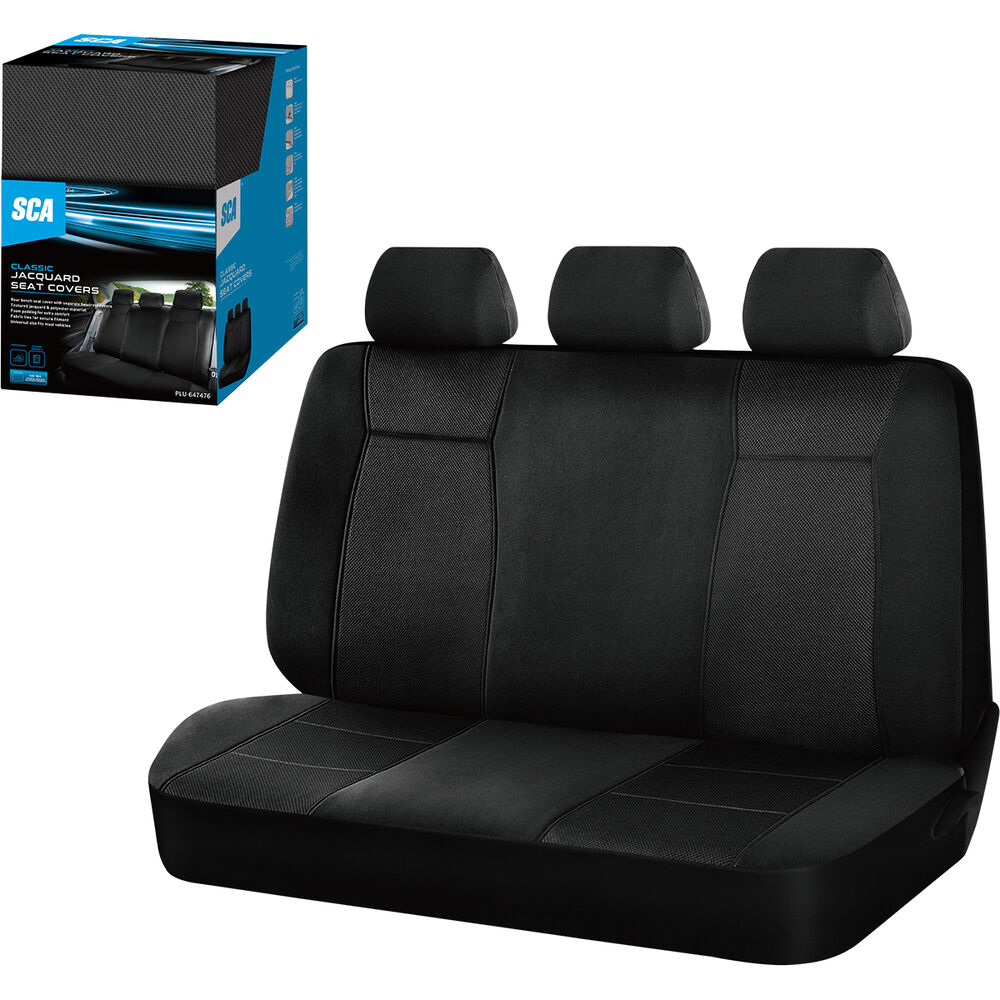 SCA Jacquard Seat Covers Black Adjustable Headrests Rear Bench