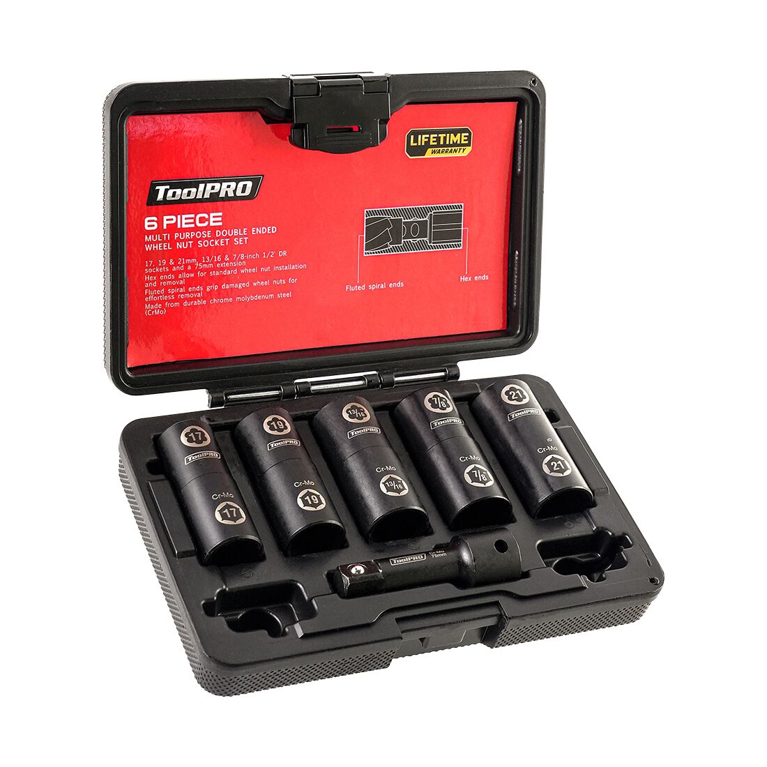 ToolPRO 1/2" DR Multi Purpose Double Ended Wheel Nut Socket Set 6 piece, , scaau_hi-res