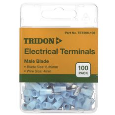 Tridon Electrical Terminals - Male Blade, Blue, 3.35mm, 100 Pack, , scaau_hi-res