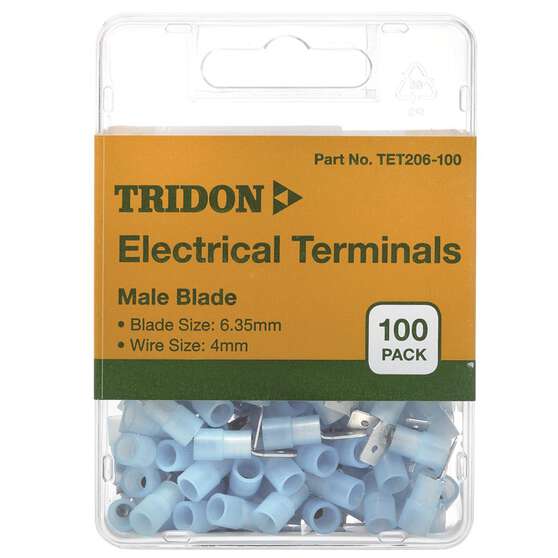 Tridon Electrical Terminals - Male Blade, 3.35mm Blue, 100 Pack, , scaau_hi-res