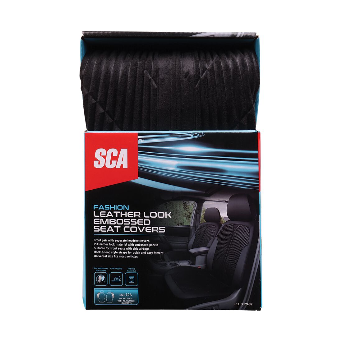 SCA Embossed Leather Look Front Seat Covers Black, , scaau_hi-res