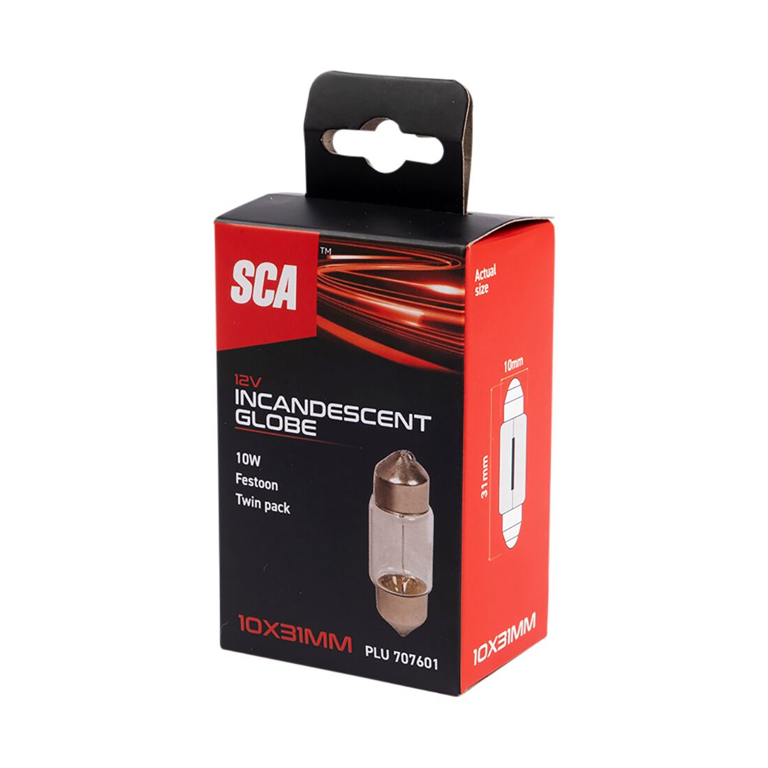 SCA Incandescent Globe - 10X31MM 12V 10W - 2 Pack, , scaau_hi-res