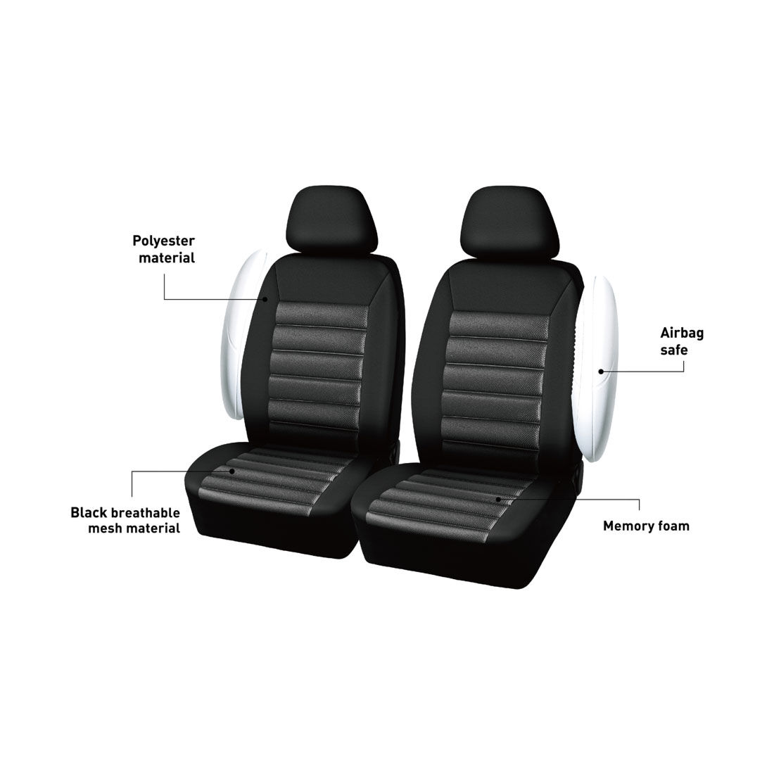 SCA Memory Foam Seat Covers Black Adjustable Headrests Airbag Compatible, , scaau_hi-res