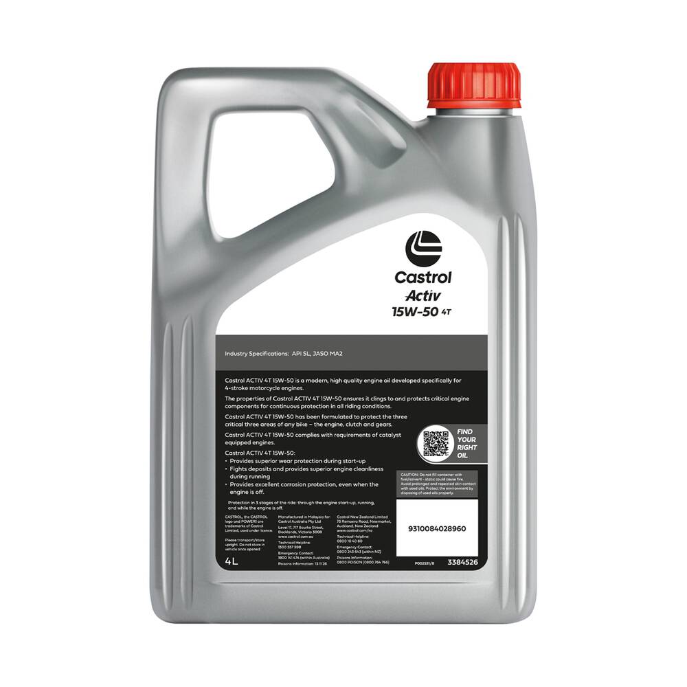 Castrol ACTIV 4T Motorcycle Oil 15W-50 Litre Supercheap Auto