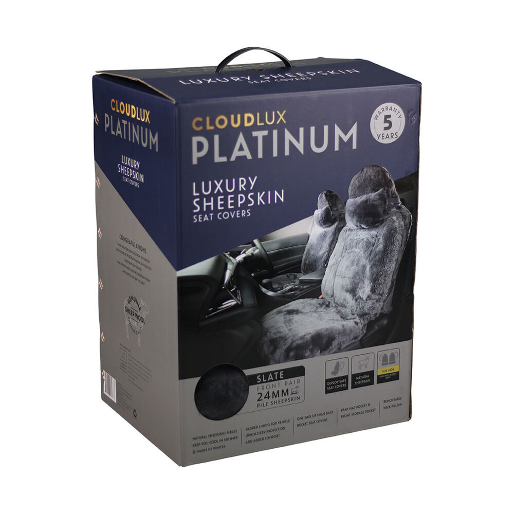 Platinum CLOUDLUX Sheepskin Seat Covers Slate Builtin Headrests Size