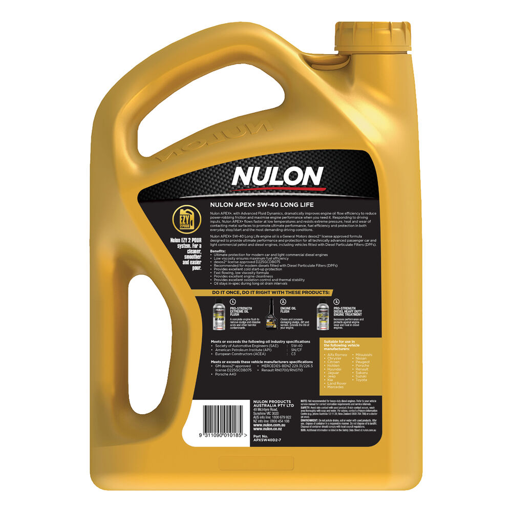 Nulon Full Synthetic Apex+ Long Life Engine Oil 5W40 7 Litre