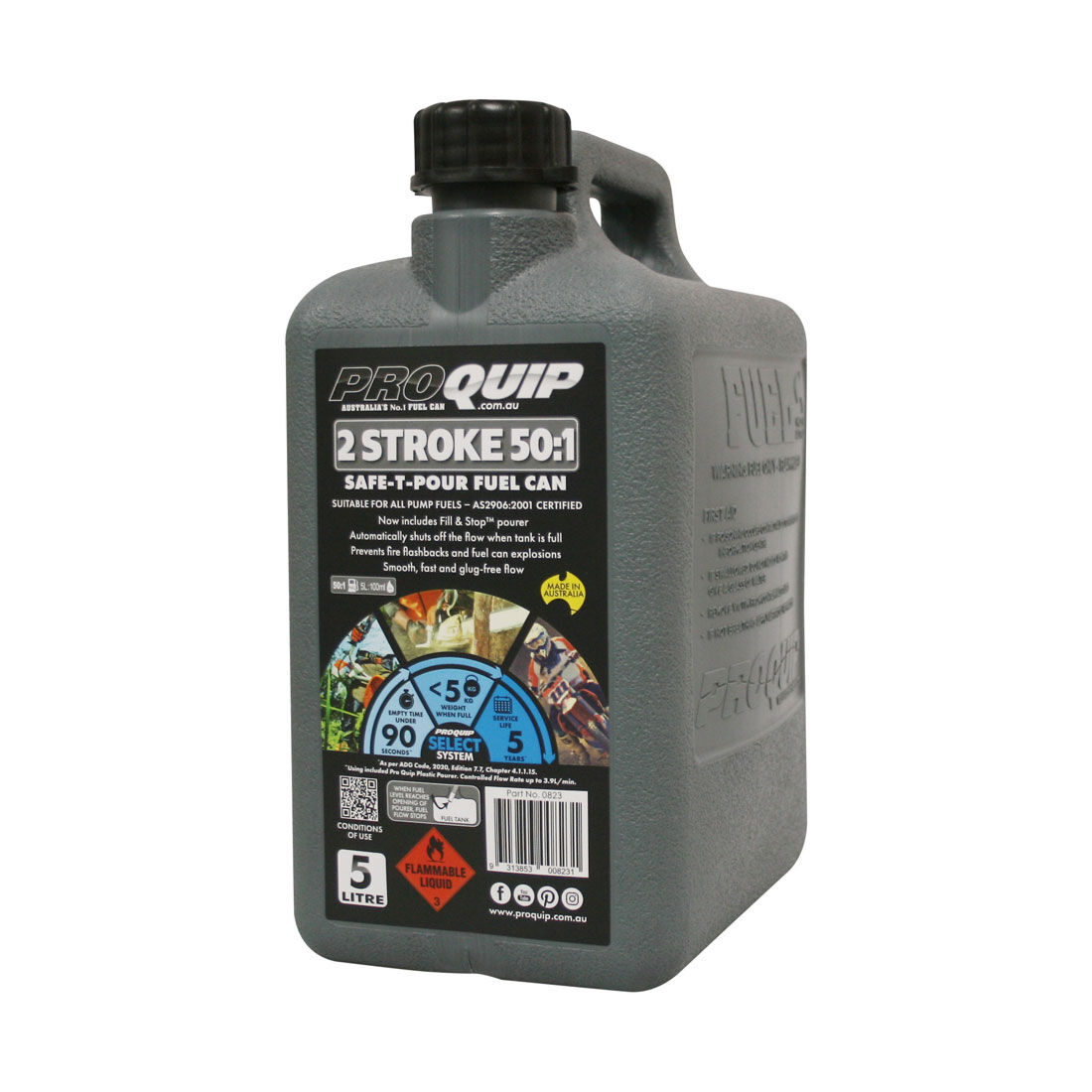 Pro Quip Safe T Pour Jerry Can 5L 50:1 Two Stroke Grey, , scaau_hi-res
