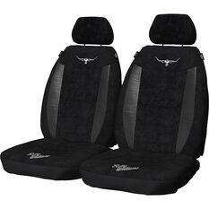 R.M.Williams Suede Velour Seat Covers Black Adjustable Headrests Size 30 Front Pair Airbag Compatible, , scaau_hi-res