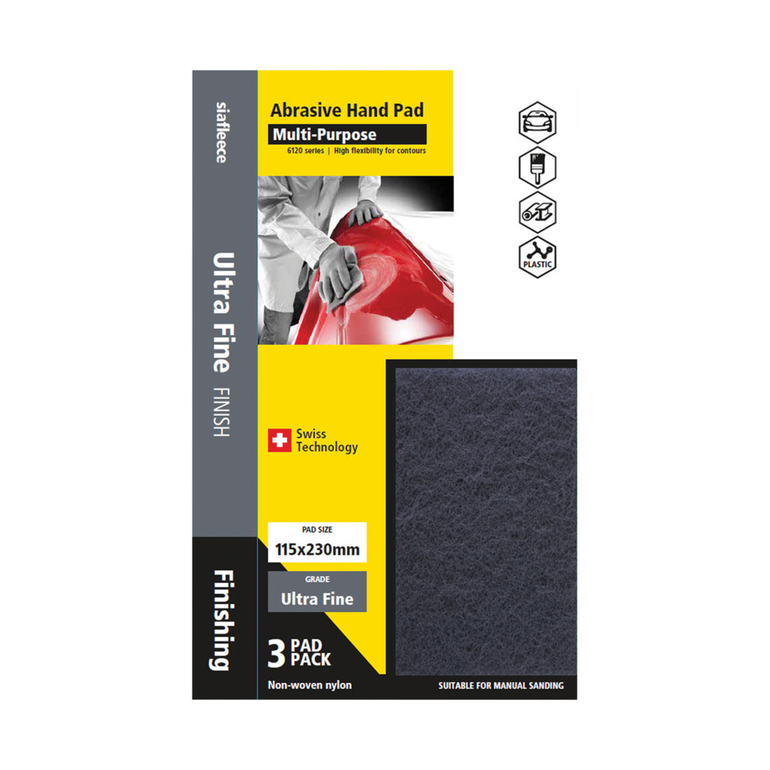 SIA Abrasives Multi-purpose Sanding Pad 3 Pack Ultra Fine - Siafleece 6120, , scaau_hi-res