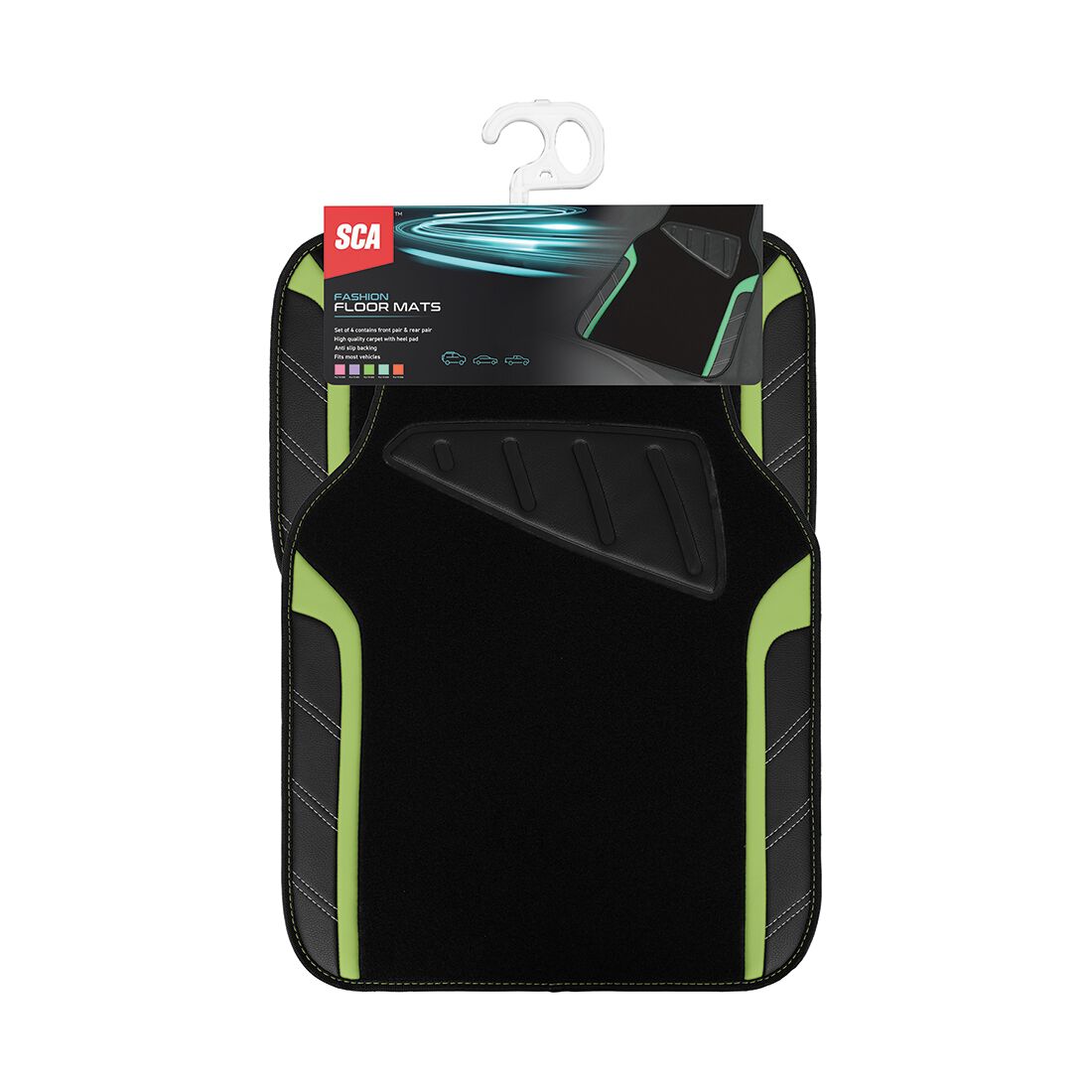 SCA Floor Mats Carpet Set of 4 Lime Green, , scaau_hi-res