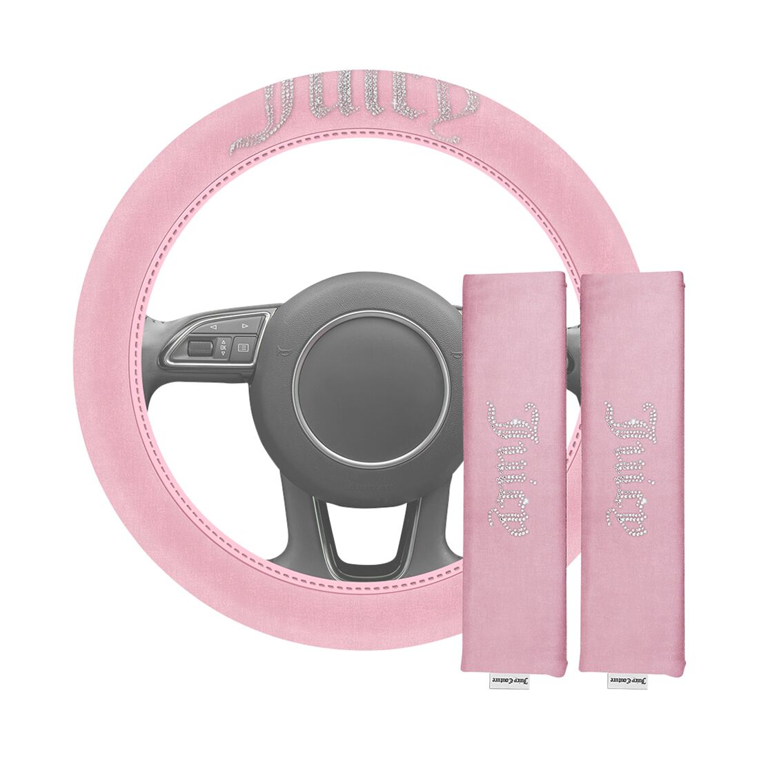 Juicy Couture Big Bling Steering Wheel Cover & Seat Belt Comforters Combo - Pink, , scaau_hi-res