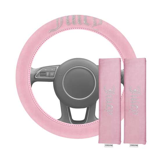 Juicy Couture Big Bling Steering Wheel Cover & Seat Belt Comforters Combo - Pink, , scaau_hi-res