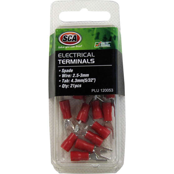 SCA Electrical Terminals - Spade, 4.3mm Red, 21 Pack, , scaau_hi-res