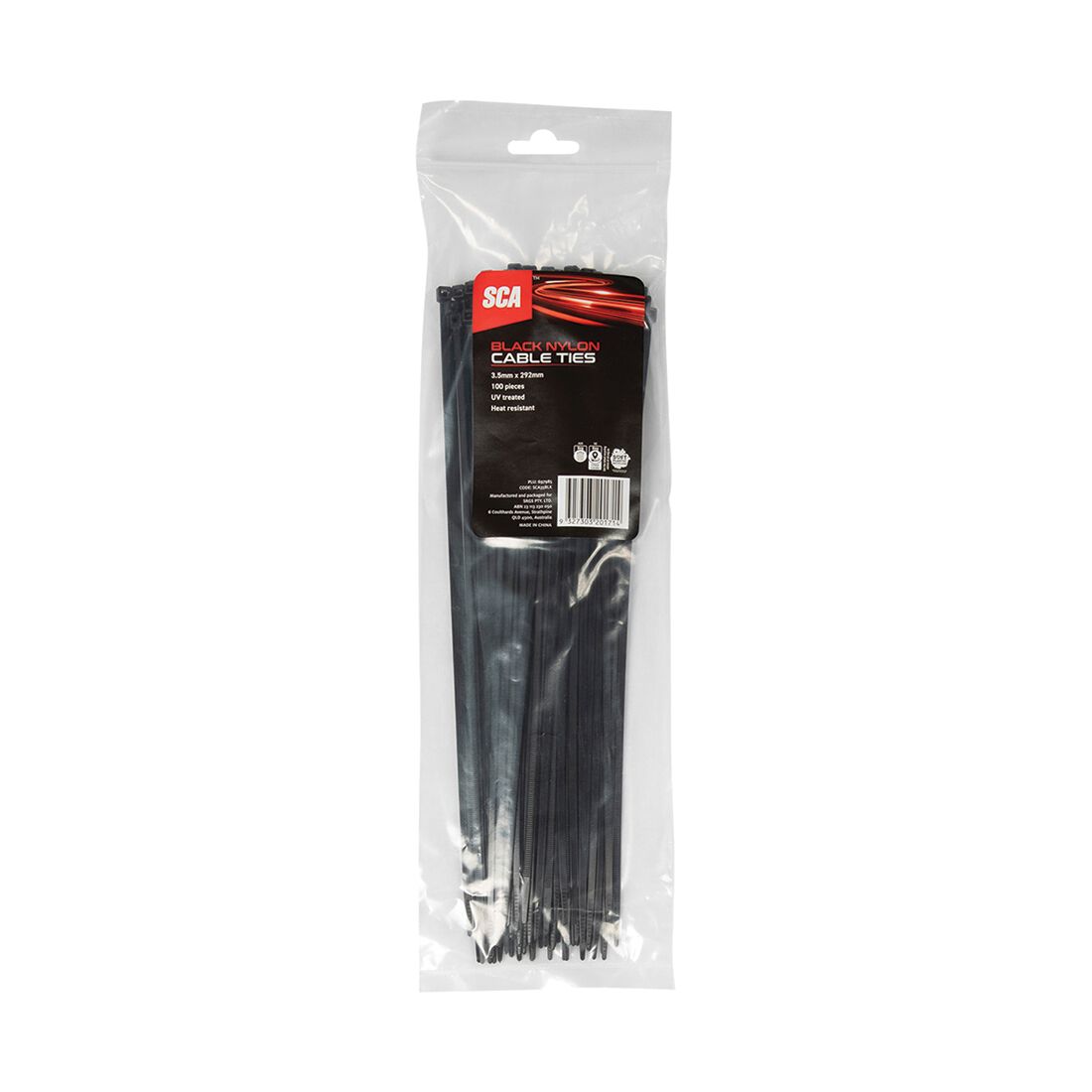 SCA Cable Ties 3.5mm X 292mm, Pack of 100, Black, , scaau_hi-res