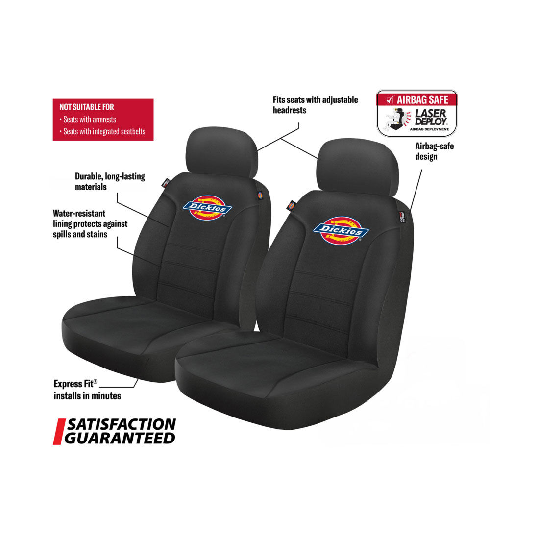Dickies Polyester OG Logo Seat Covers Black Adjustable Headrests Airbag Compatible, , scaau_hi-res