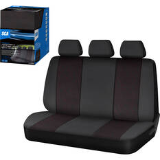 SCA Premium Jacquard & Leather Look Seat Covers Black/Red Adjustable Headrests Rear Bench 06H, , scaau_hi-res
