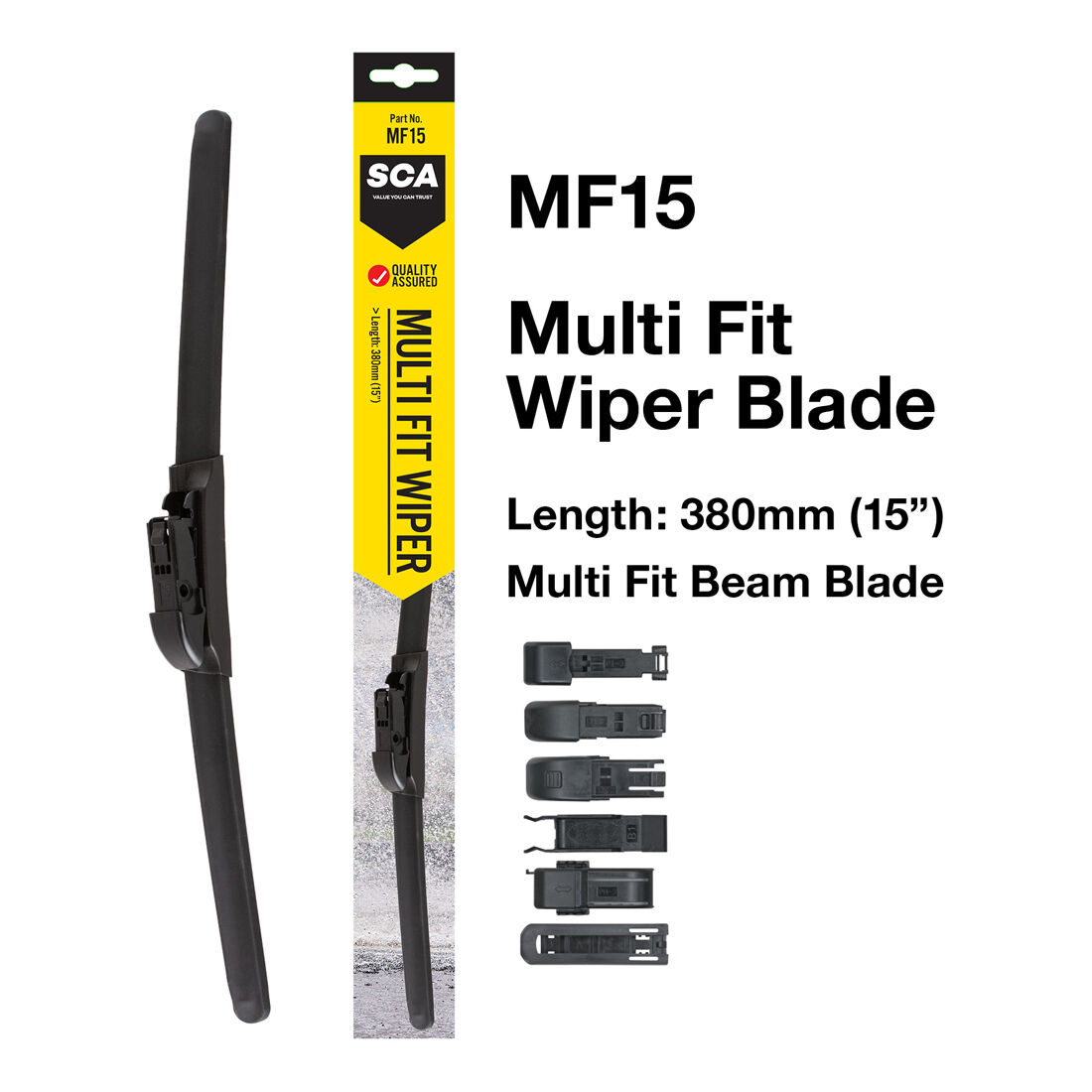 SCA Multi-Fit Wiper Blade 380mm (15") Single - MF15, , scaau_hi-res