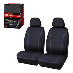 SCA Sports Leather Look & Carbon Seat Covers Black/Blue Adjustable Headrests Airbag Compatible, , scaau_hi-res
