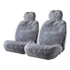 Gold Cloud Sheepskin Seat Covers - Bone, Adjustable Headrests, Size 30, Front Pair, Airbag Compatible, Grey, scaau_hi-res
