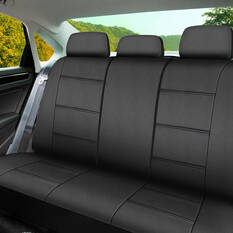 SCA Leather Look Seat Covers Black Adjustable Headrests Rear Bench 06H, , scaau_hi-res