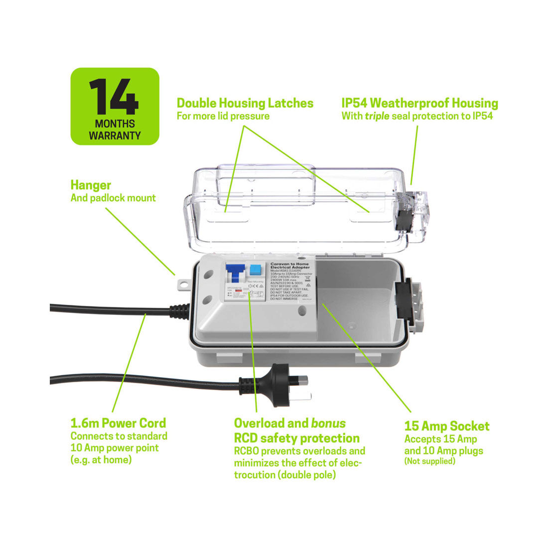 Ampsafe 10-15A Caravan Power Adaptor, , scaau_hi-res