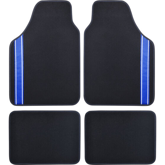 SCA Racing Car Floor Mat - Carpet, Black / Blue, Set of 4, , scaau_hi-res