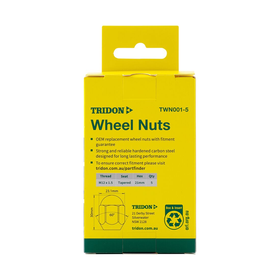 Tridon Wheel Nuts M12x1.5. Tapered Seat. 21mm Hex, , scaau_hi-res