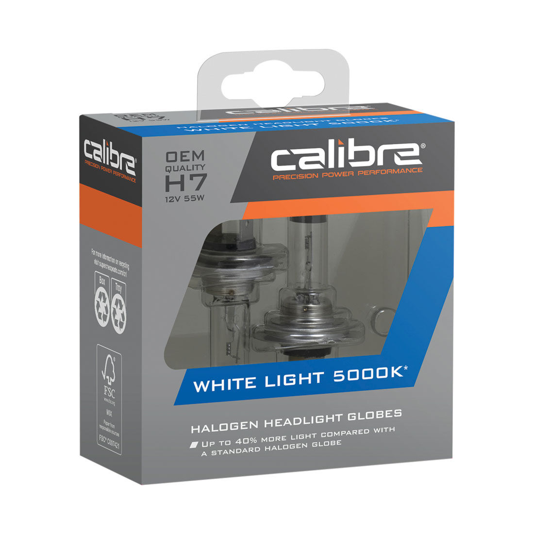 Calibre White Light 5000K Headlight Globes - H7, 12V 55W, CA5000H7, , scaau_hi-res
