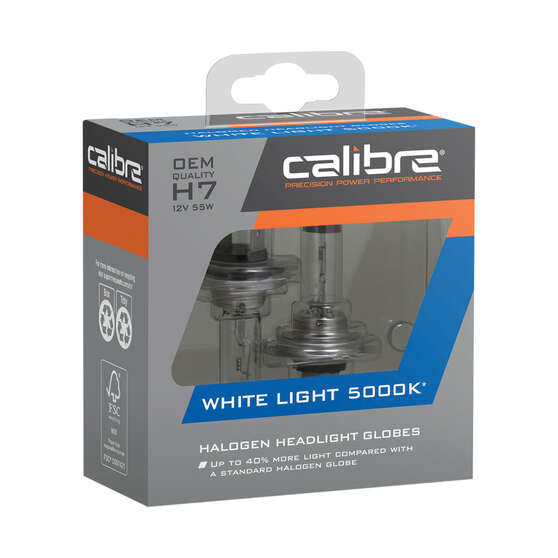 Calibre White Light 5000K Headlight Globes - H7, 12V 55W, CA5000H7, , scaau_hi-res