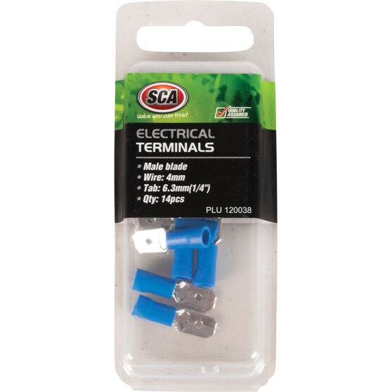 SCA Electrical Terminals Male Blade, 6.3mm Blue, 14 Pack Supercheap
